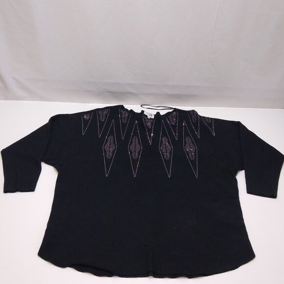 Siren Lily Rhinestone Embellished Black Top Women's 1X Viscose/Nylon/Polyester - Picture 1 of 5